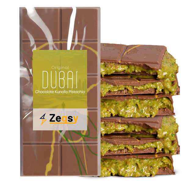 Dubai Chocolate Pistachio Knafeh Bar(Original Size), 8 oz, Milk Chocolate, Pistachio Cream Filling, Individually Wrapped