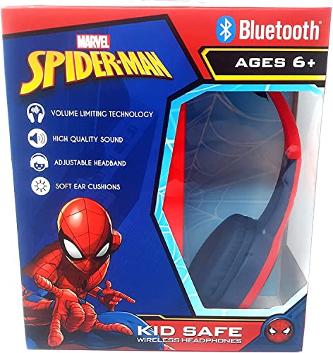 Spider Man Bluetooth Kid Safe Headphones Over The Ear Padded Cushions Flying on a Web Design - UTLTY