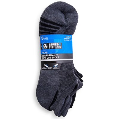 Zegsy series-8 fitness™ guys black & gray performance low-cut socks 5-pack - UTLTY